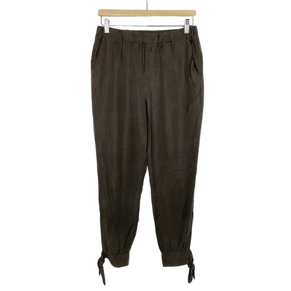 Amadi Tori Jogger Pants Olive Green Tencel Ankle Tie Womens M - Picture 1 of 10